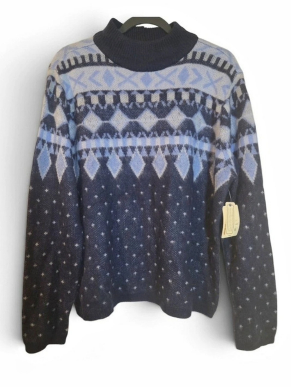 St. John's Bay Geometric Knit Sweater in Blue & Gray XL NWT